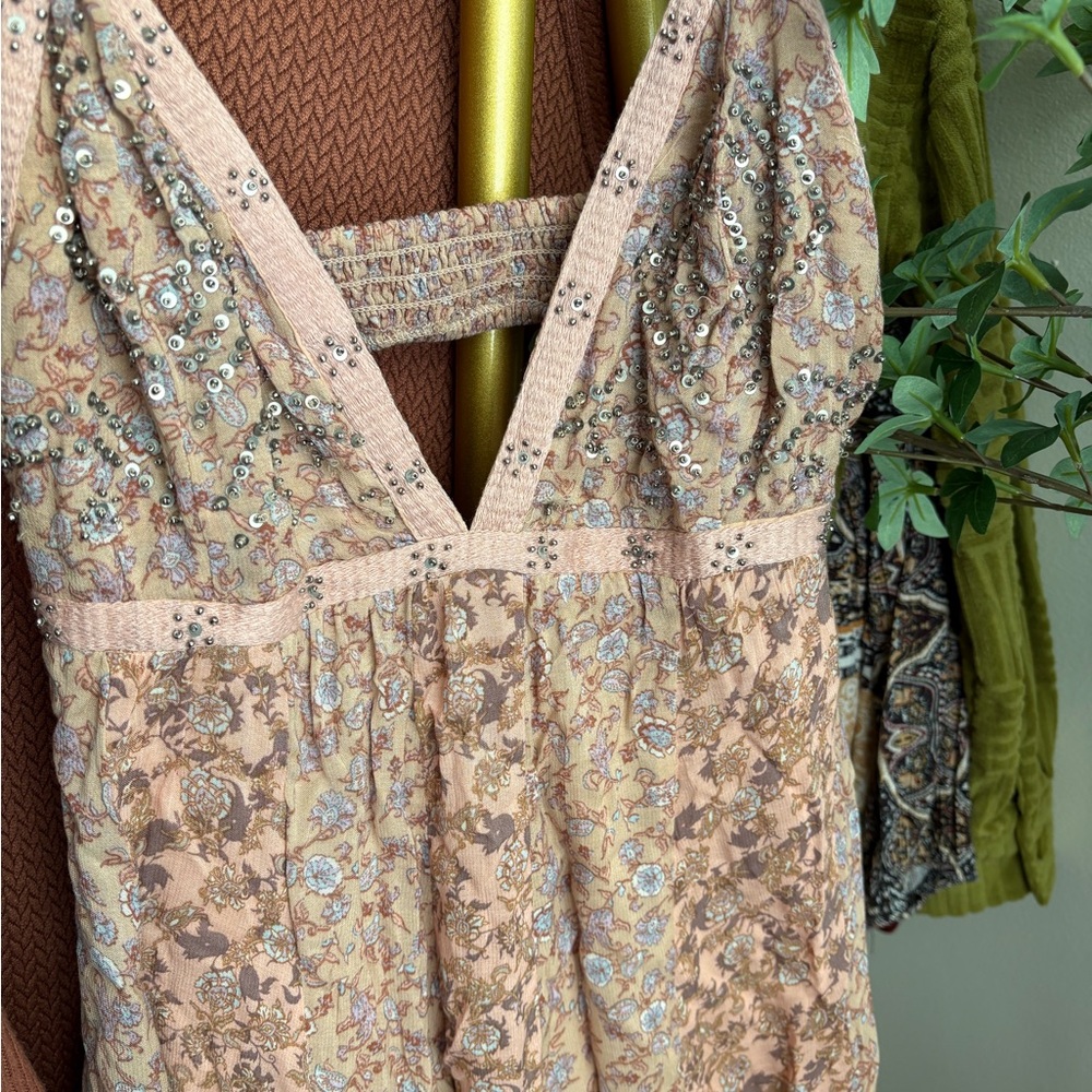 Free People Floral Print Dress in Pink and Tan - Picture 3 of 8